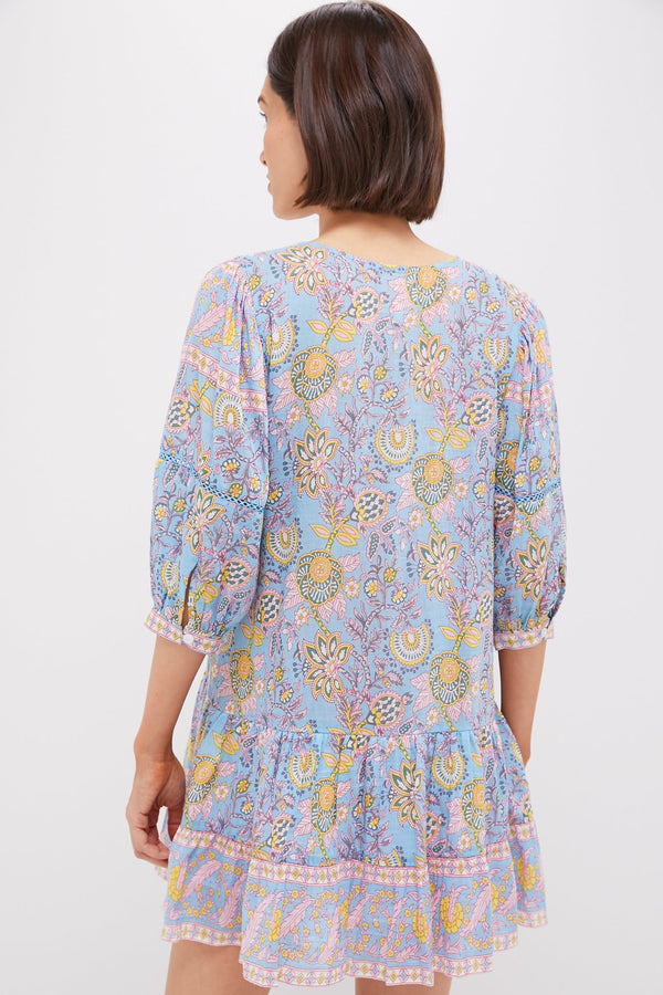 Blue Yellow Printed Zoe Mini Dress
