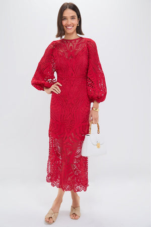 Red Nature Guipure Midi Dress