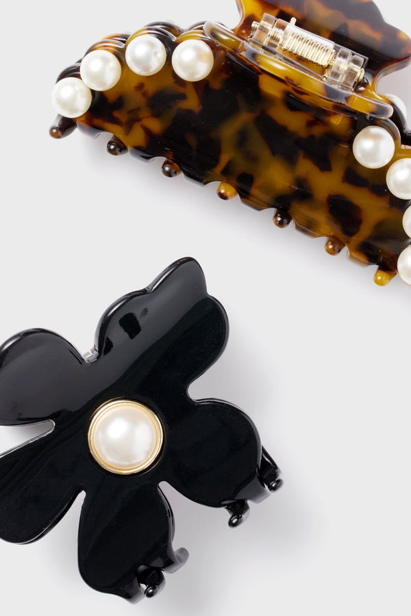 Jet Pearl Lily Claw Clip