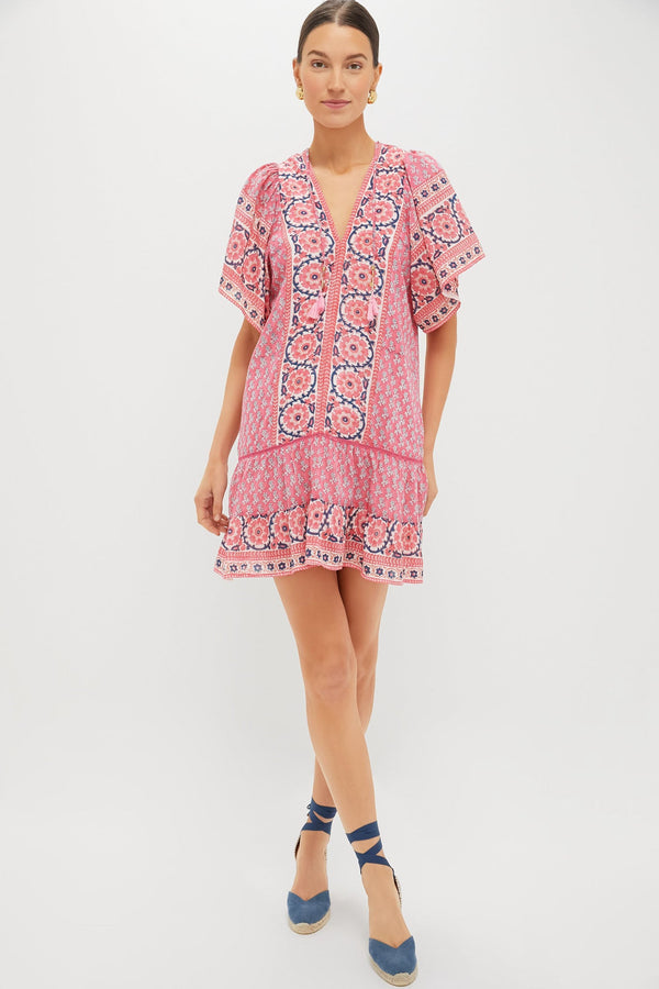 Pink Navy Printed Cat Mini Dress