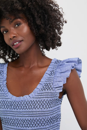 Blue Seersucker Smocked Maxine Dress