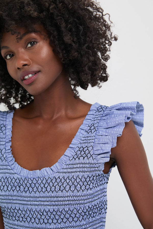 Blue Seersucker Smocked Maxine Dress