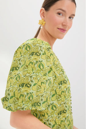 Chartreuse Multi Floral Marcy Midi Dress