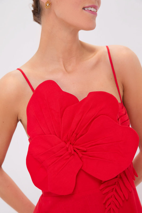Red Garden Sleeveless Midi Dress