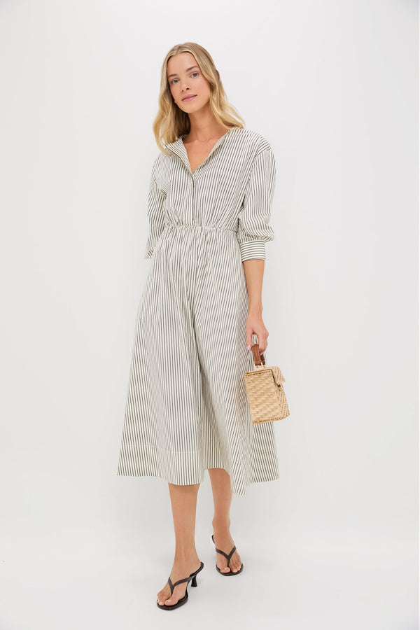 Ivory and Dark Oak Micro Stripe Cafu Dress