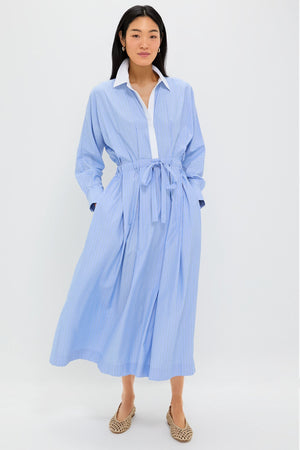 Cornflower Blue Stripe Tie Front Anna Dress