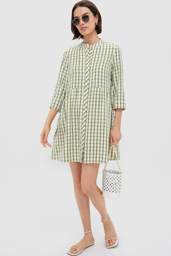 Sage Seersucker Gingham Royal Shirt Dress