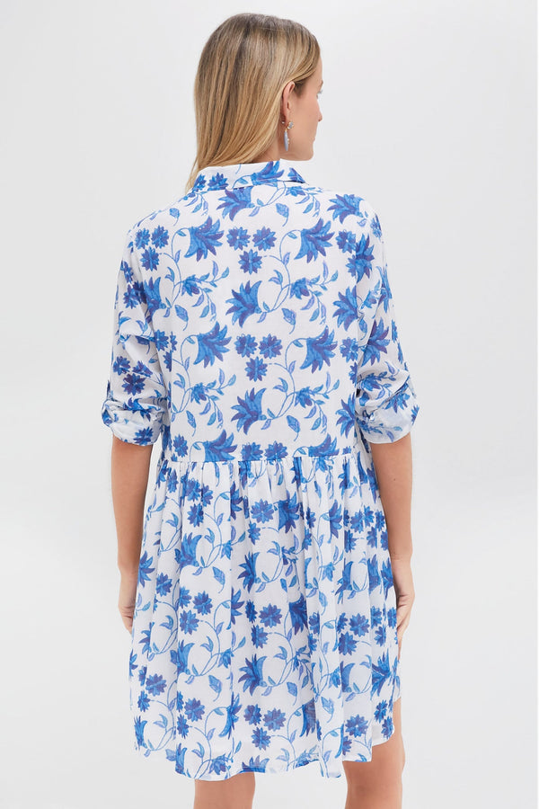 Marion Blue Long Sleeve Shirt Mini Dress