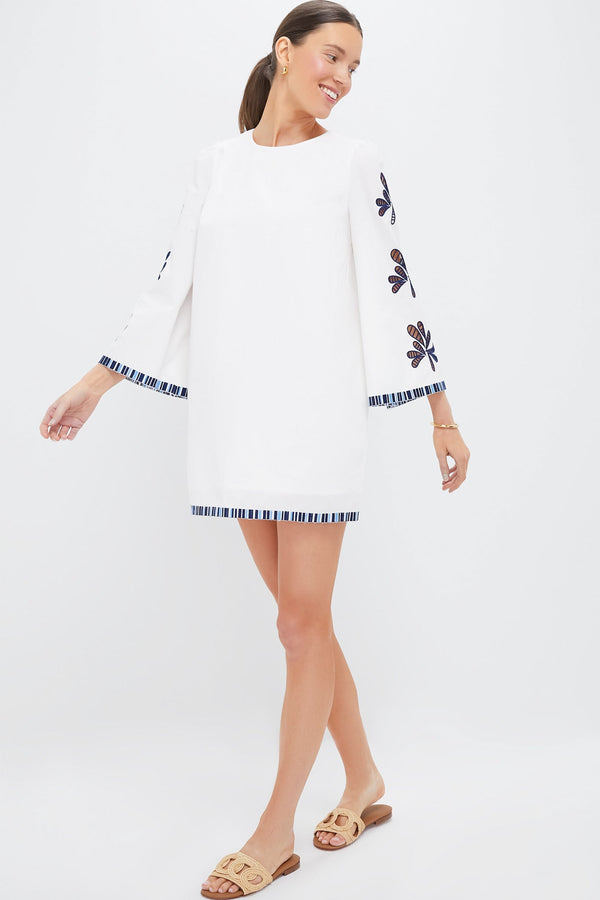 White & Blue Embroidery Atlantic Mini Dress