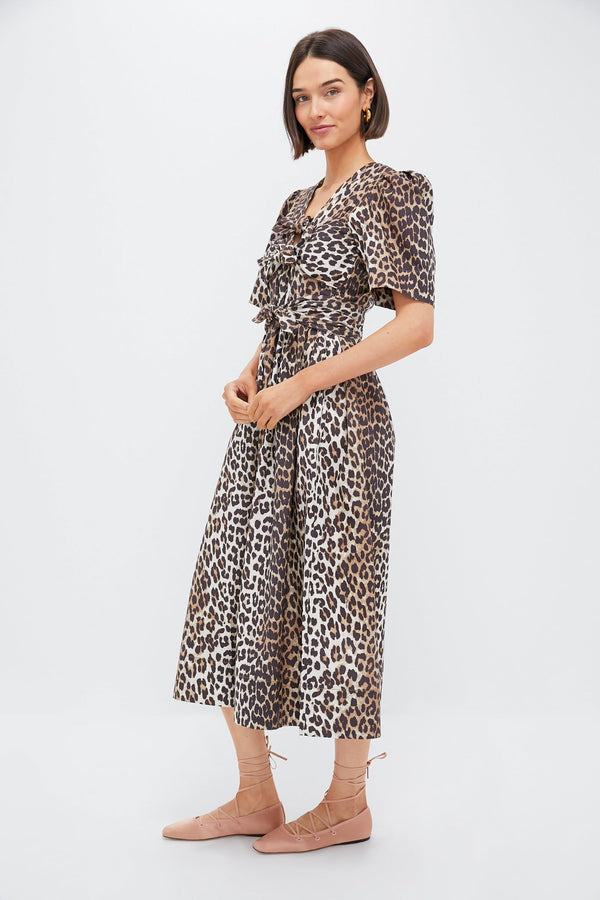 Leopard Tie Strap Midi Dress