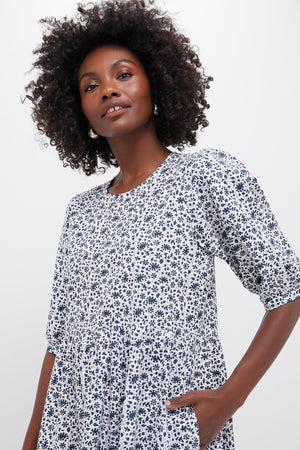 Exclusive Navy Ditsy Print Gaia Dress