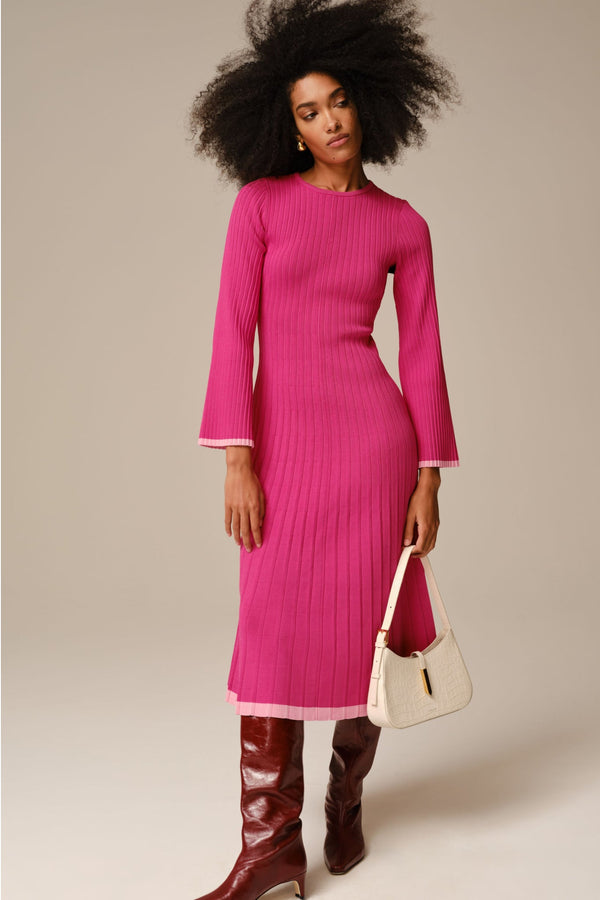 Hot Pink Long Sleeve Kiera Knit Dress