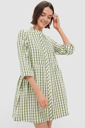 Sage Seersucker Gingham Royal Shirt Dress