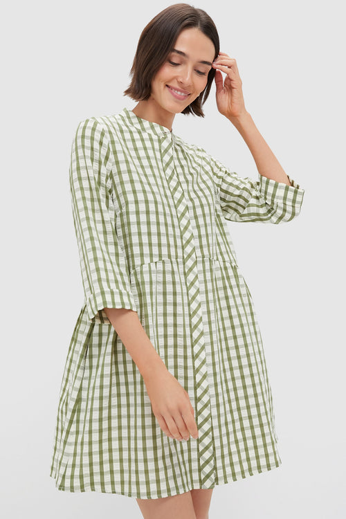 Sage Seersucker Gingham Royal Shirt Dress