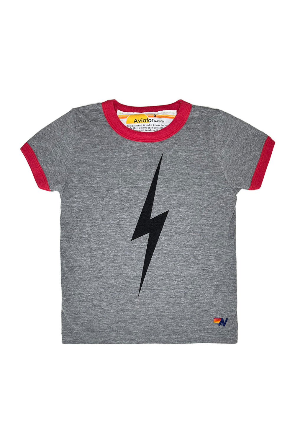 KID'S RINGER  BOLT TEE - HEATHER GREY // RED