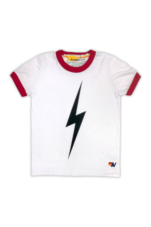 KID'S RINGER  BOLT TEE - WHITE // RED
