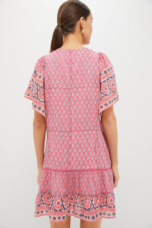 Pink Navy Printed Cat Mini Dress