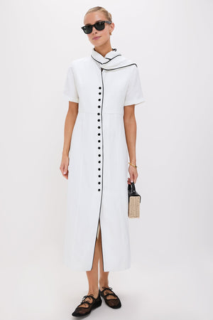 Ivory and Black Piped Etienne Dress