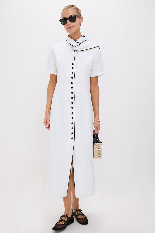 Ivory and Black Piped Etienne Dress