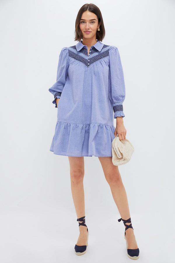 Blue Seersucker Smocked Venice Dress