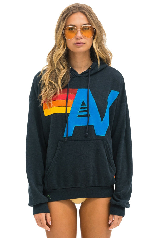 LOGO STITCH PULLOVER RELAXED HOODIE - CHARCOAL