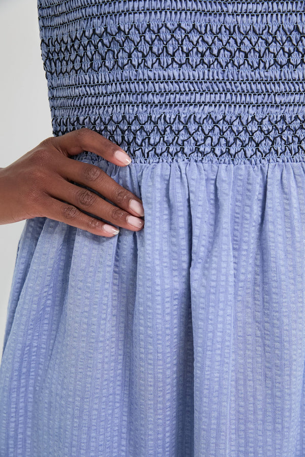 Blue Seersucker Smocked Maxine Dress