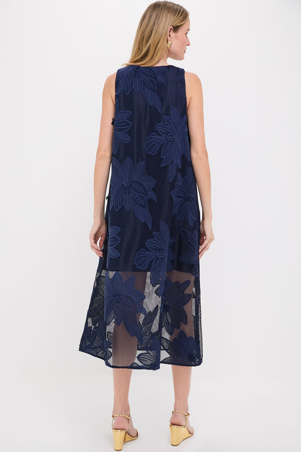 Navy Embroidered Lace Sol Dress