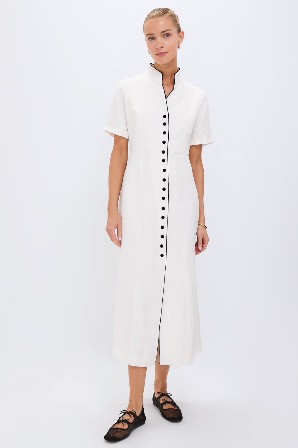 Ivory and Black Piped Etienne Dress