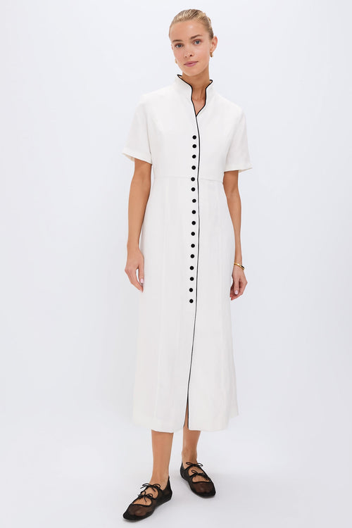 Ivory and Black Piped Etienne Dress