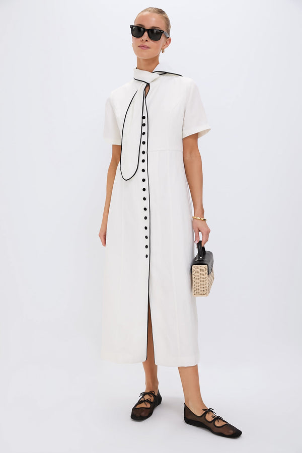 Ivory and Black Piped Etienne Dress