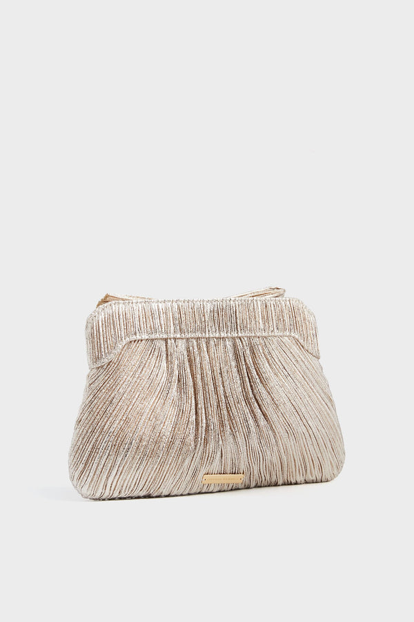 Champagne Shimmer Rayne Pleated Frame Clutch
