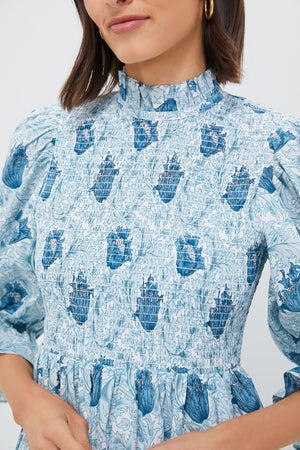Teal Leafy Floral Smocked Larah Mini Dress