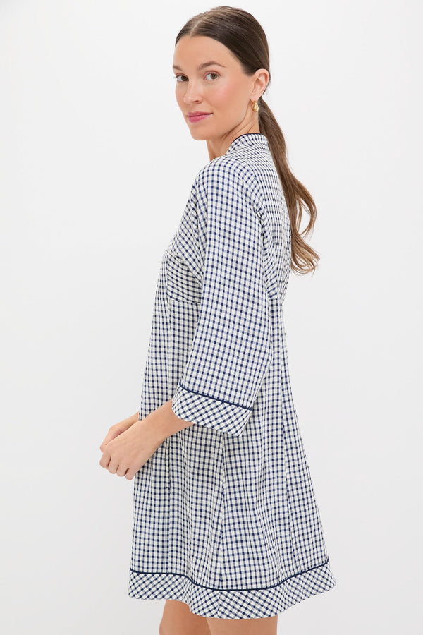 Navy Windowpane Seersucker Indy Dress