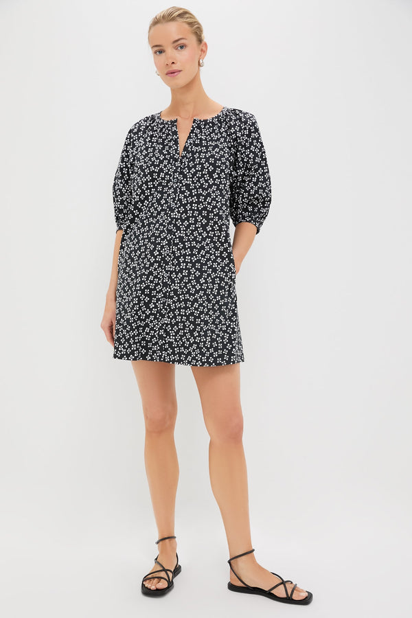 Black Woodblock Floral Vincent Mini Dress