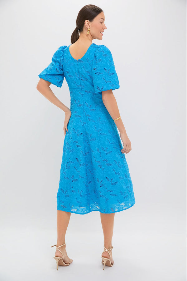 Azure Eyelet Ainsley Midi Dress