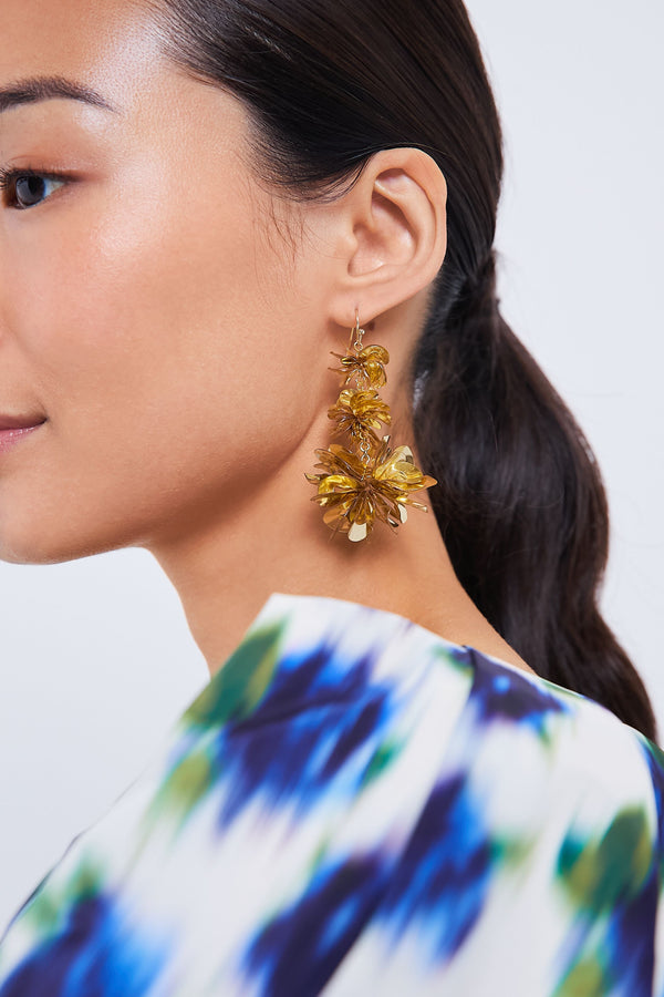 Gold Carmine Triple Drop Earrings