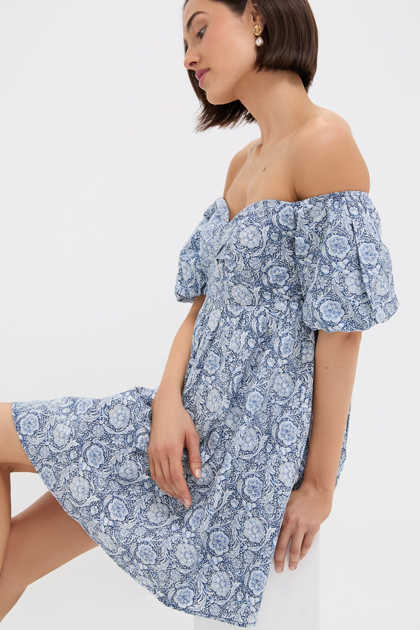 Blue Medallion Floral Olympia Mini Dress