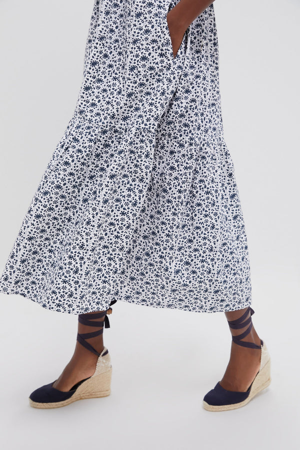 Exclusive Navy Ditsy Print Gaia Dress