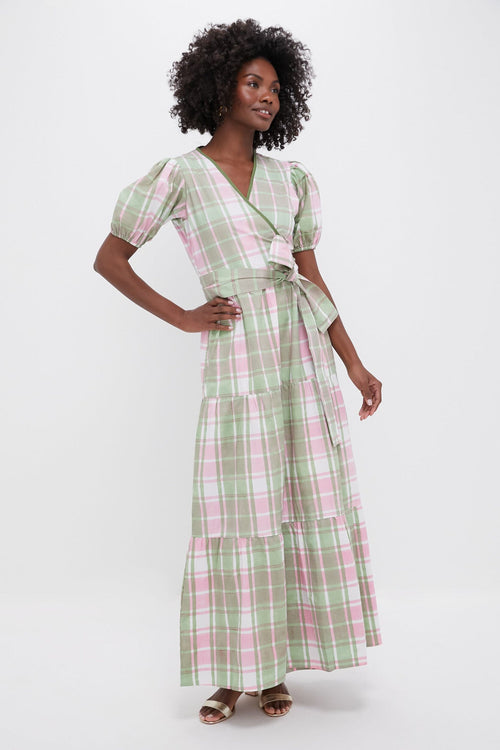 Celery and Rose Tartan Print Emily Dress