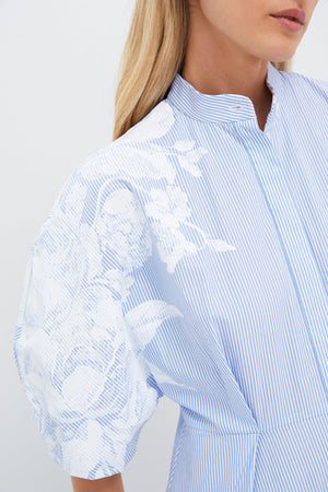 Violetta Etch Blue Short Sleeve Midi Shirt Dress