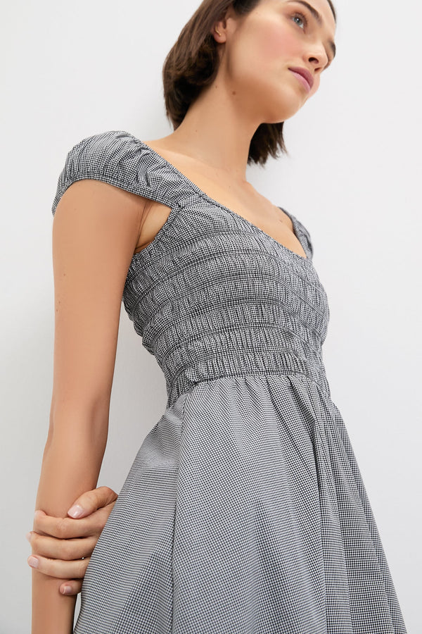 Black Gingham Amelie Midi Dress