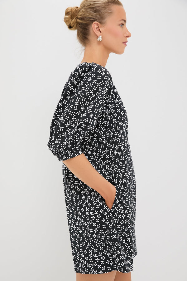 Black Woodblock Floral Vincent Mini Dress