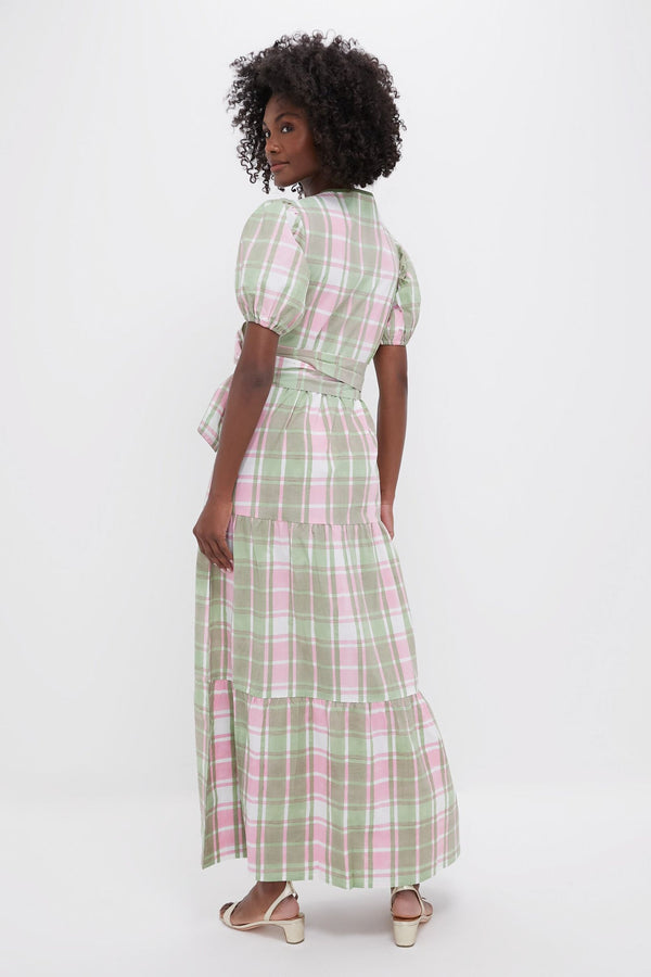 Celery and Rose Tartan Print Emily Dress
