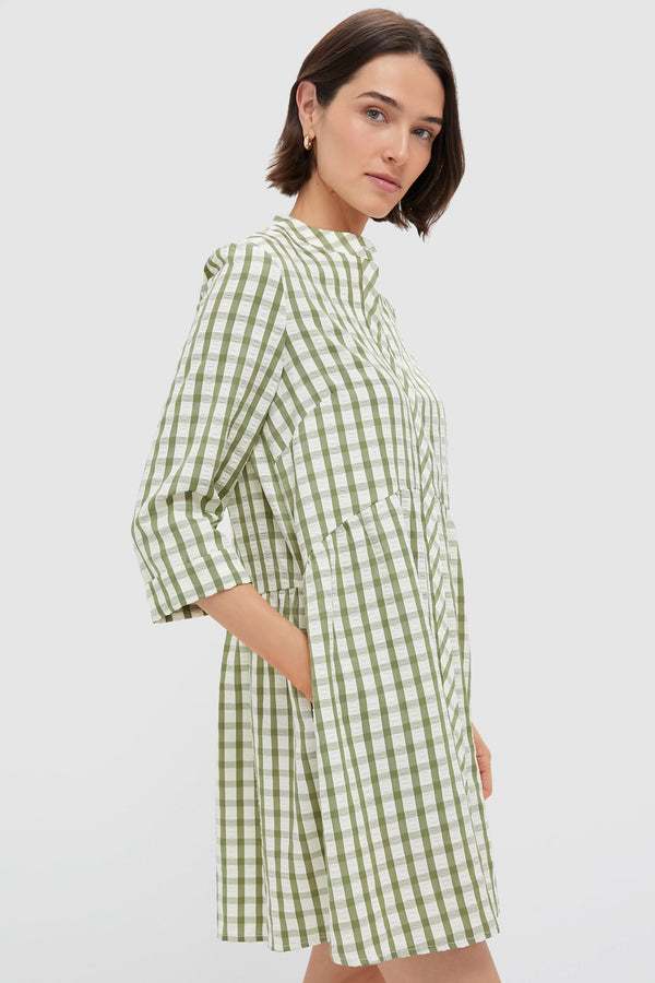 Sage Seersucker Gingham Royal Shirt Dress