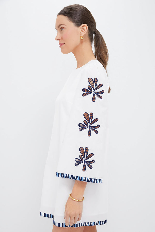 White & Blue Embroidery Atlantic Mini Dress