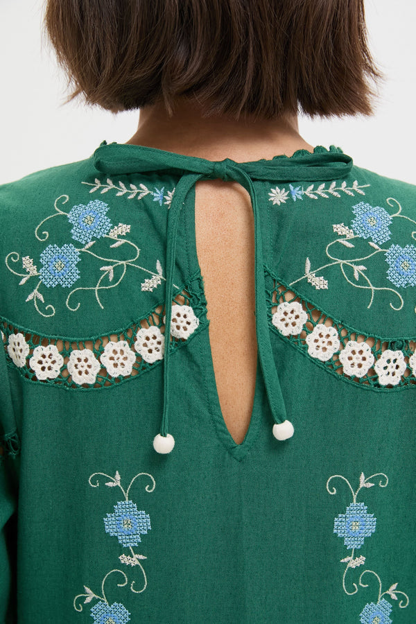 Green Vesna Embroidery Short Sleeve Dress