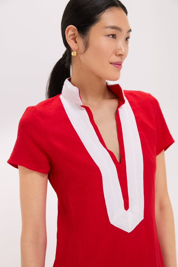 Exclusive Red and White Short Sleeve Classic Maxi Tunic