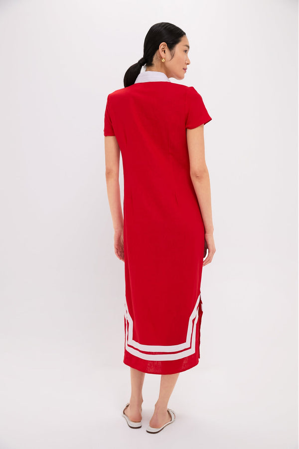 Exclusive Red and White Short Sleeve Classic Maxi Tunic