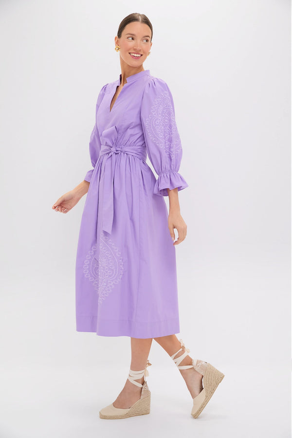 Lavender Embroidery Dowling Midi Dress