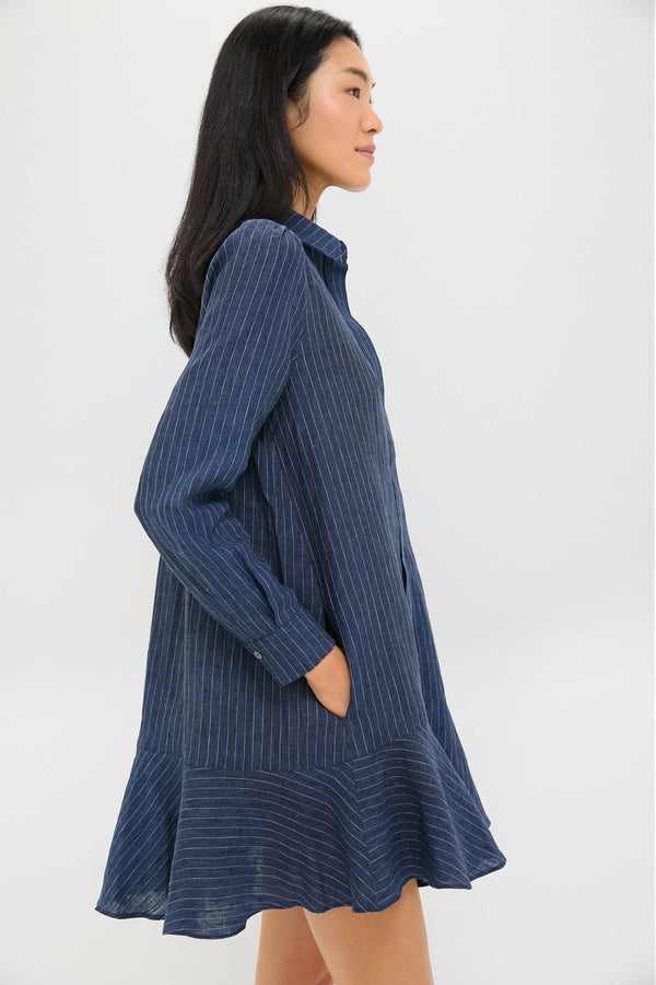 Dark Navy Stripe Linen Callahan Shirt Dress